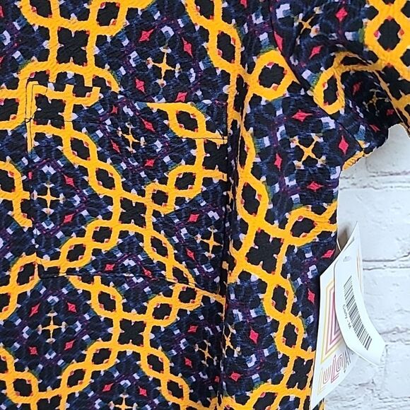 LuLaRoe Carly Jacquard Dress M 10/12 Black Tribal Tile Midi Pocket High Low NWT - Picture 5 of 10